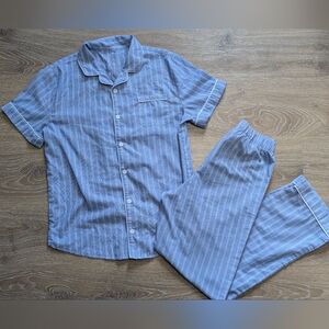 GAP Kids Blue Striped Short‎ Sleeve Button-Up Pajama Set Boys Size 14